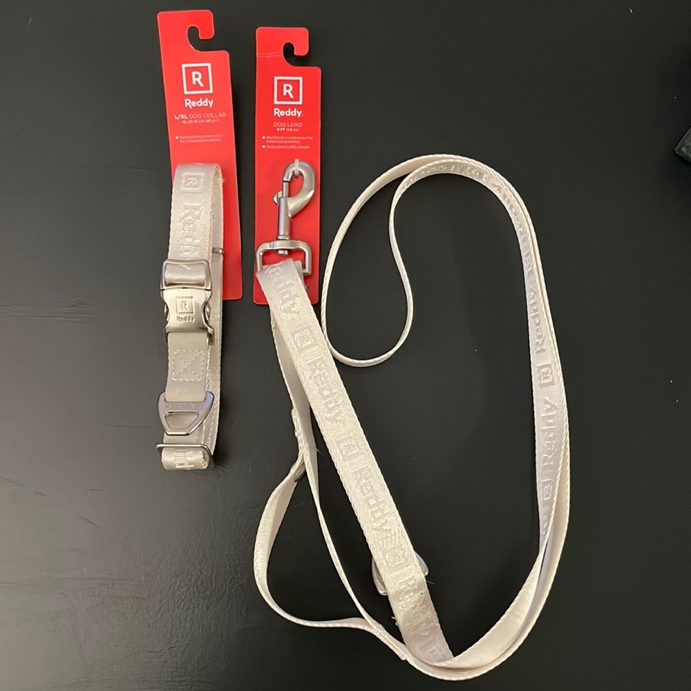*REDDY* NEW Ivory Jacquard Leash (6’) & Collar (L/XL)